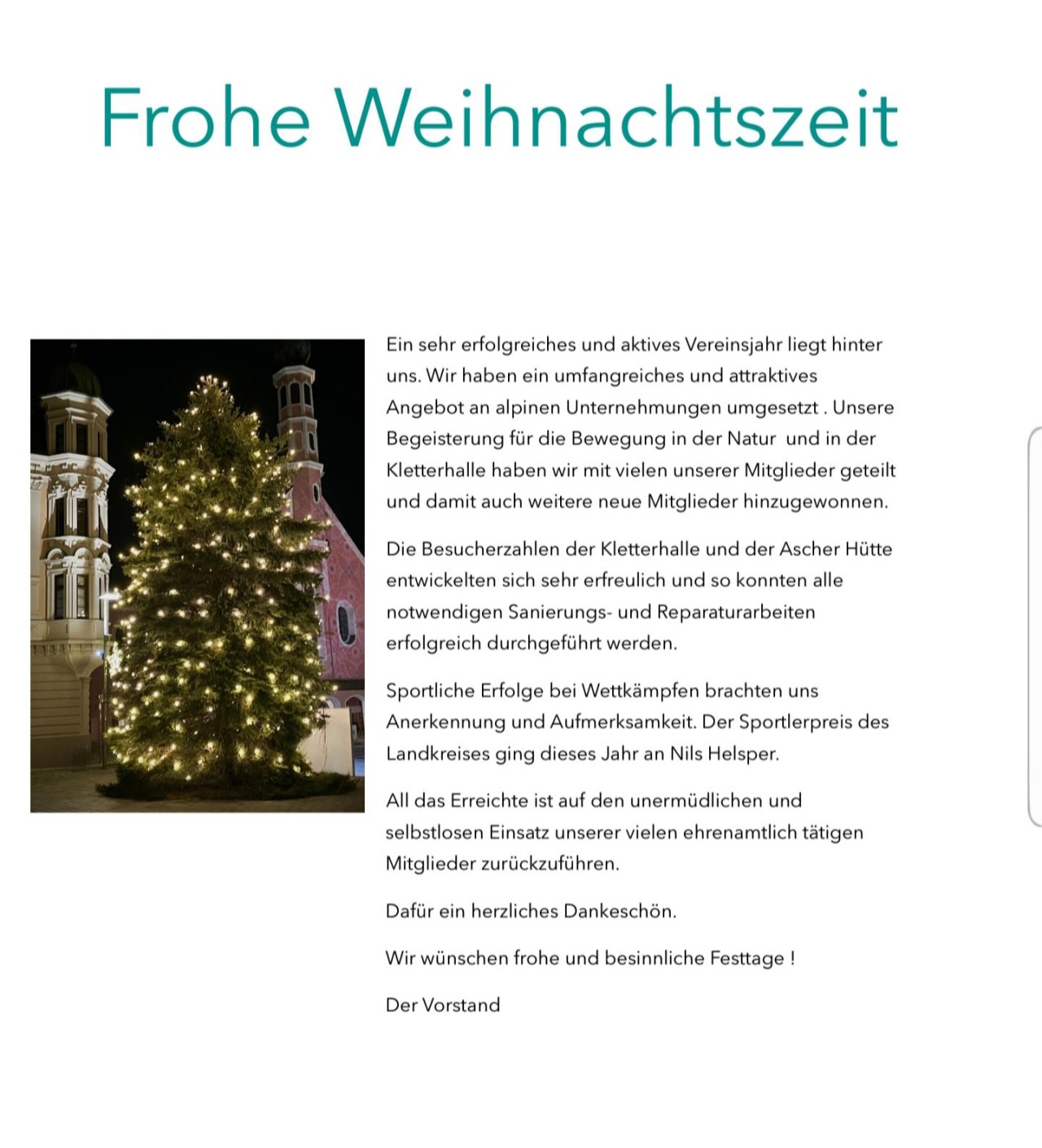 Weihnachtsgr&uuml;&szlig;e vom Vorstand